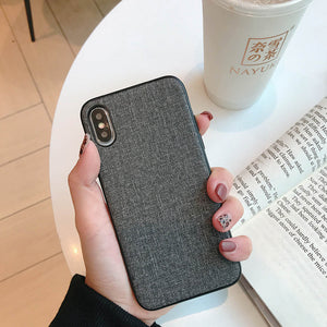 OTAO Fabric Ultra thin Canvas Phone Case For iphone 7 8 6 6s Plus X XS Max XR PC Case Cloth Texture Soft Protective Cover Coque