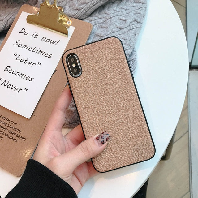 OTAO Fabric Ultra thin Canvas Phone Case For iphone 7 8 6 6s Plus X XS Max XR PC Case Cloth Texture Soft Protective Cover Coque